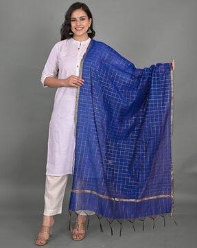 checked dupatta with tassels