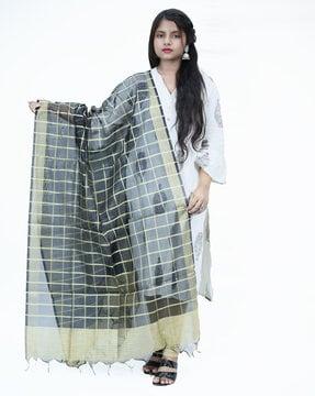 checked dupatta with tassels