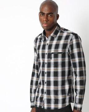 checked extra slim fit shirt with patch pocket