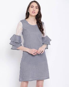 checked fit & flare dress