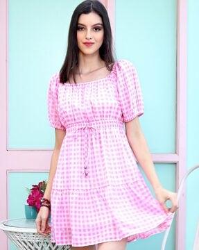 checked fit & flare dress