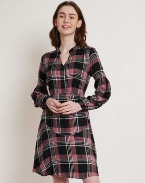 checked fit & flare dress