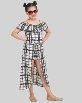 checked fit & flare dress