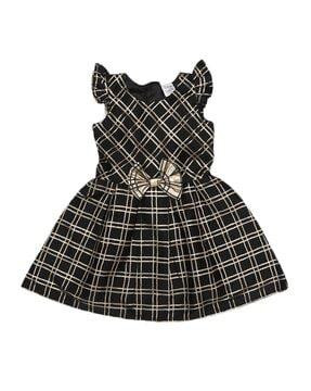 checked fit and flare dress with bow