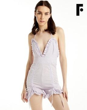 checked fitted playsuit