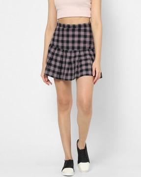 checked flared mini skirt