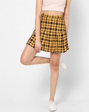 checked flared mini skirt