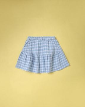 checked flared skirt with elasticated waist