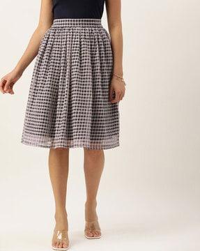 checked flared skirt with elasticated waist