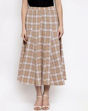 checked flared skirt with elasticated waistband