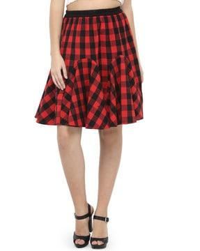 checked flared skirt with elasticated waistband