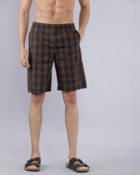 checked flat-front bermudas with elasticated waist