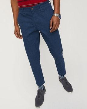 checked flat-front chinos with insert pockets