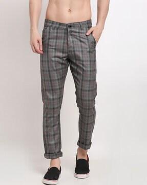 checked flat-front chinos