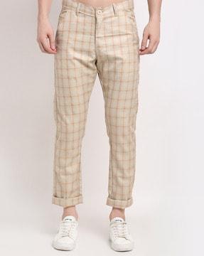 checked flat-front chinos