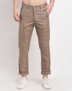 checked flat-front chinos