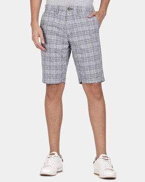 checked flat-front city shorts