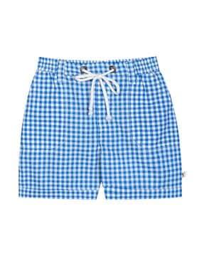 checked flat-front cotton shorts