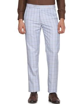 checked flat front pants