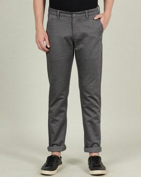 checked flat-front pants