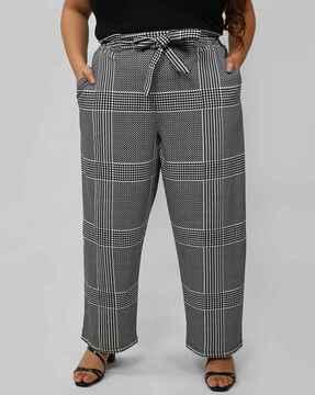 checked flat-front pants