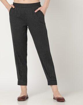 checked flat-front pants