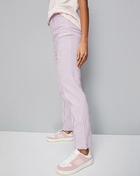 checked flat-front pintuck pants