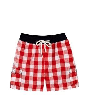 checked flat front shorts with pockets
