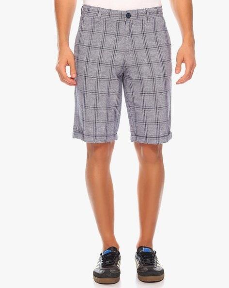 checked flat-front shorts