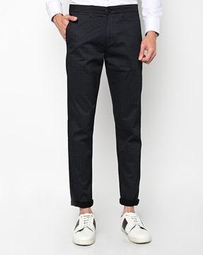 checked flat-front slim fit chinos