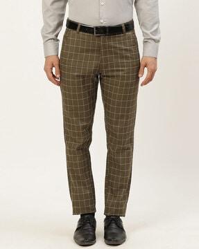 checked flat front slim fit trousers