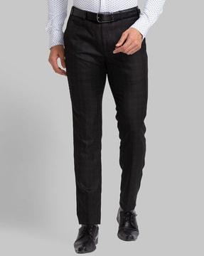 checked flat front trouser with insert pocket