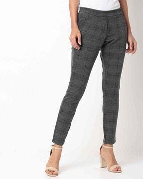 checked flat-front trousers