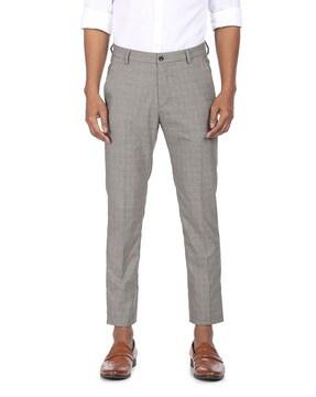 checked flat-front trousers