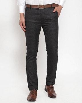 checked flat-front trousers