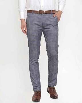 checked flat-front trousers