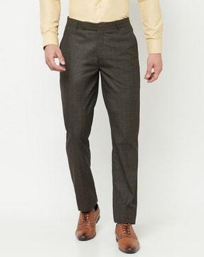 checked flat-front trousers