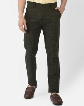 checked flat-front trousers