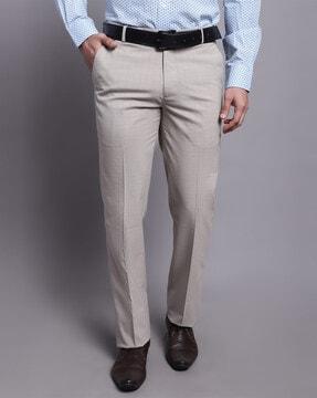 checked flat-front trousers