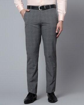 checked flat front trousers