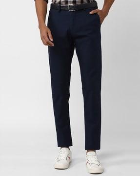 checked flat-front trousers