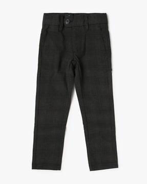 checked flat-front trousers
