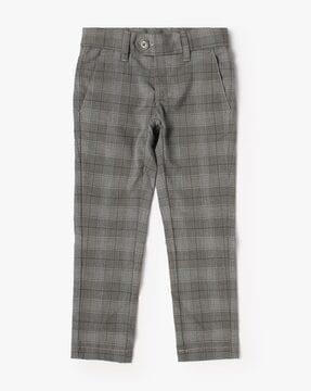 checked flat-front trousers