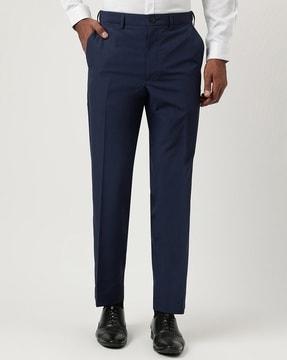 checked flat-front trousers