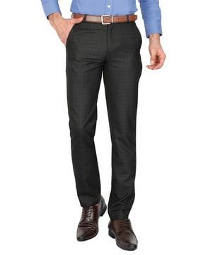 checked flat-front trousers