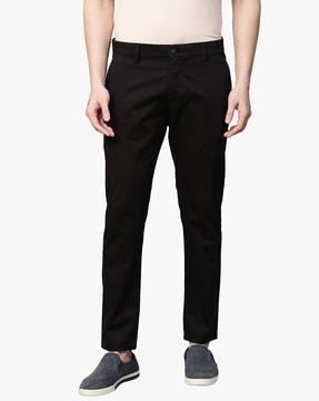 checked flat front trousers