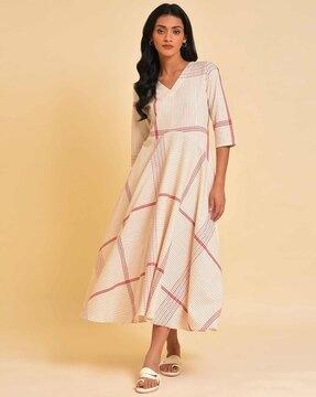 checked free flowing fit & flare dress