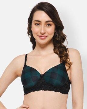 checked full-coverage t-shirt bra