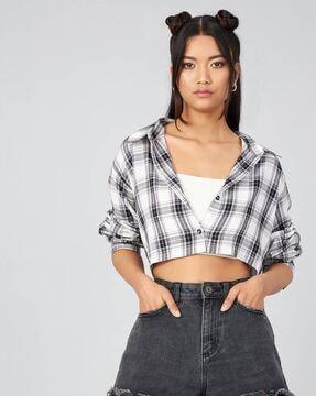 checked full sleeve crop shirt