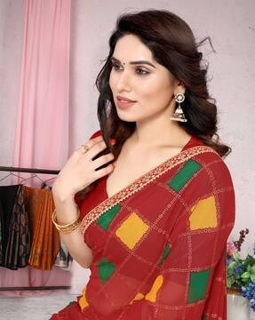 checked georgette saree with lace border